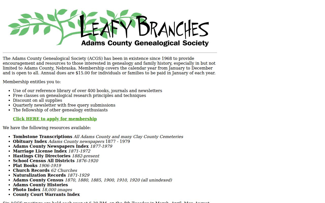 Hastings city directory holdings listed by Adams County Genealogical Society
