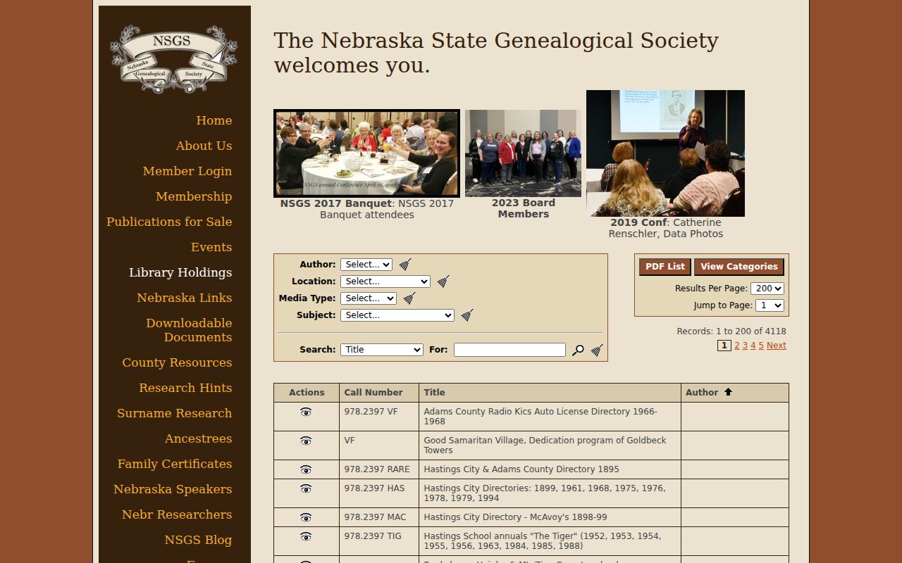 Hastings city directory catalog results at Nebraska State Genealogical Society