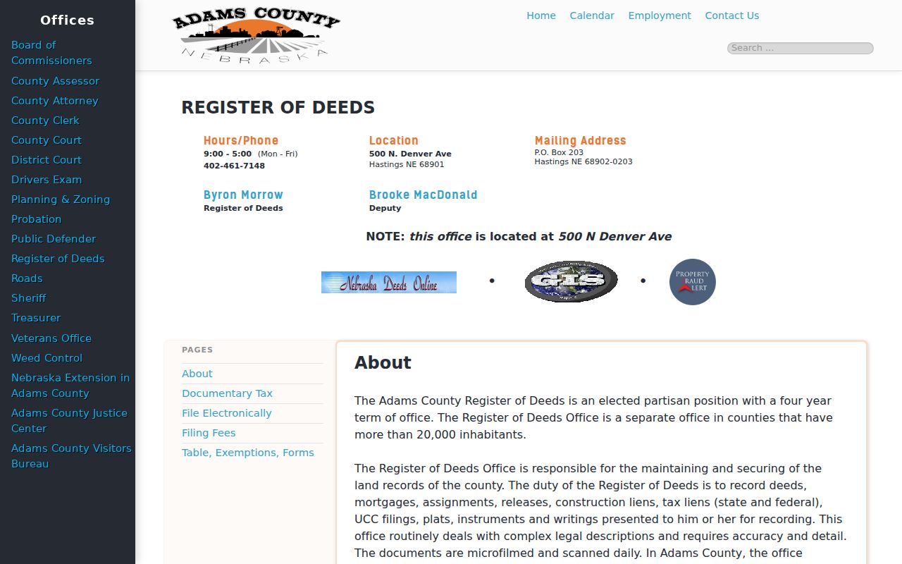 Hastings residents directory Adams County records office