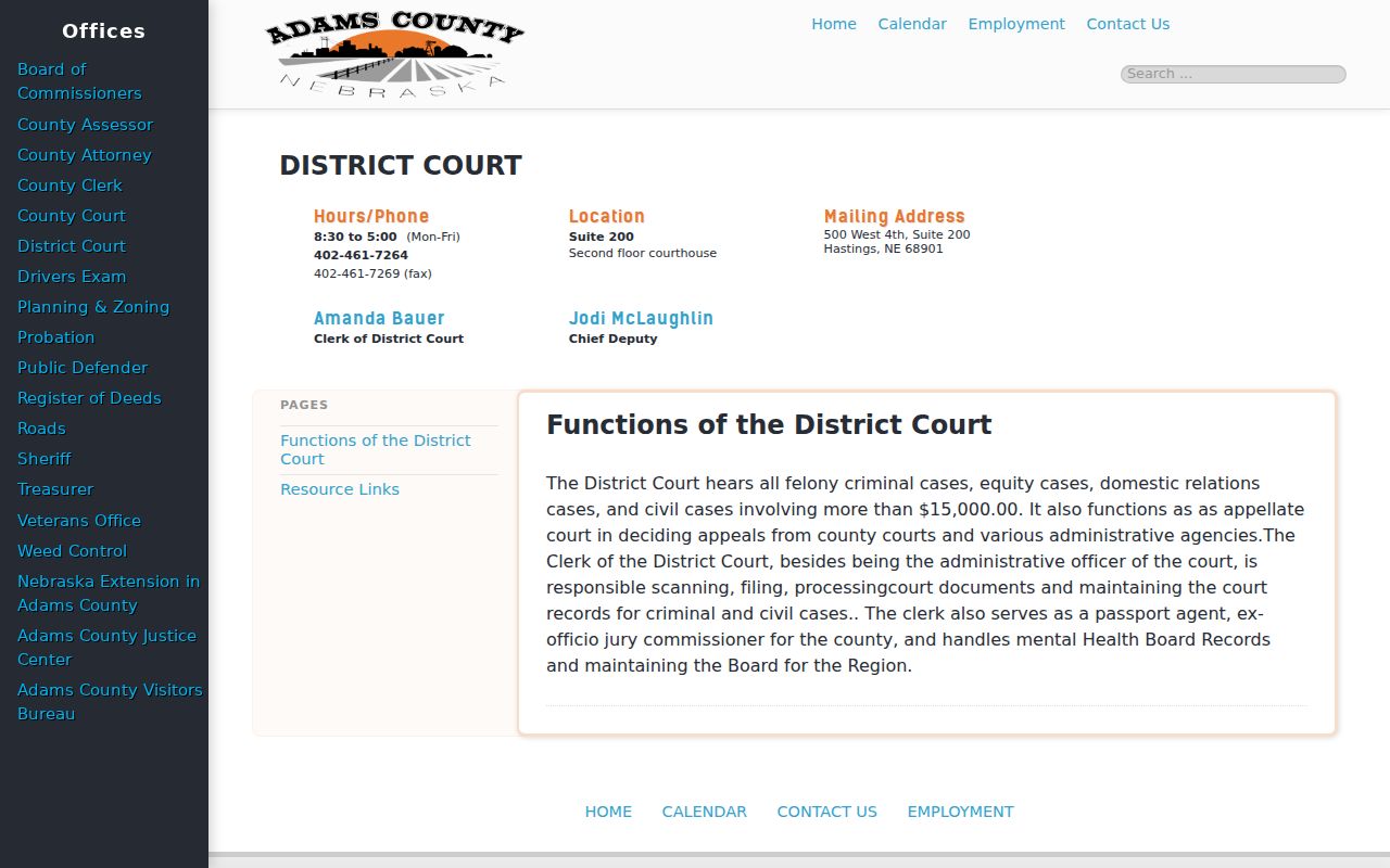 Hastings resident lookup Adams County District Court contact and jurisdiction details