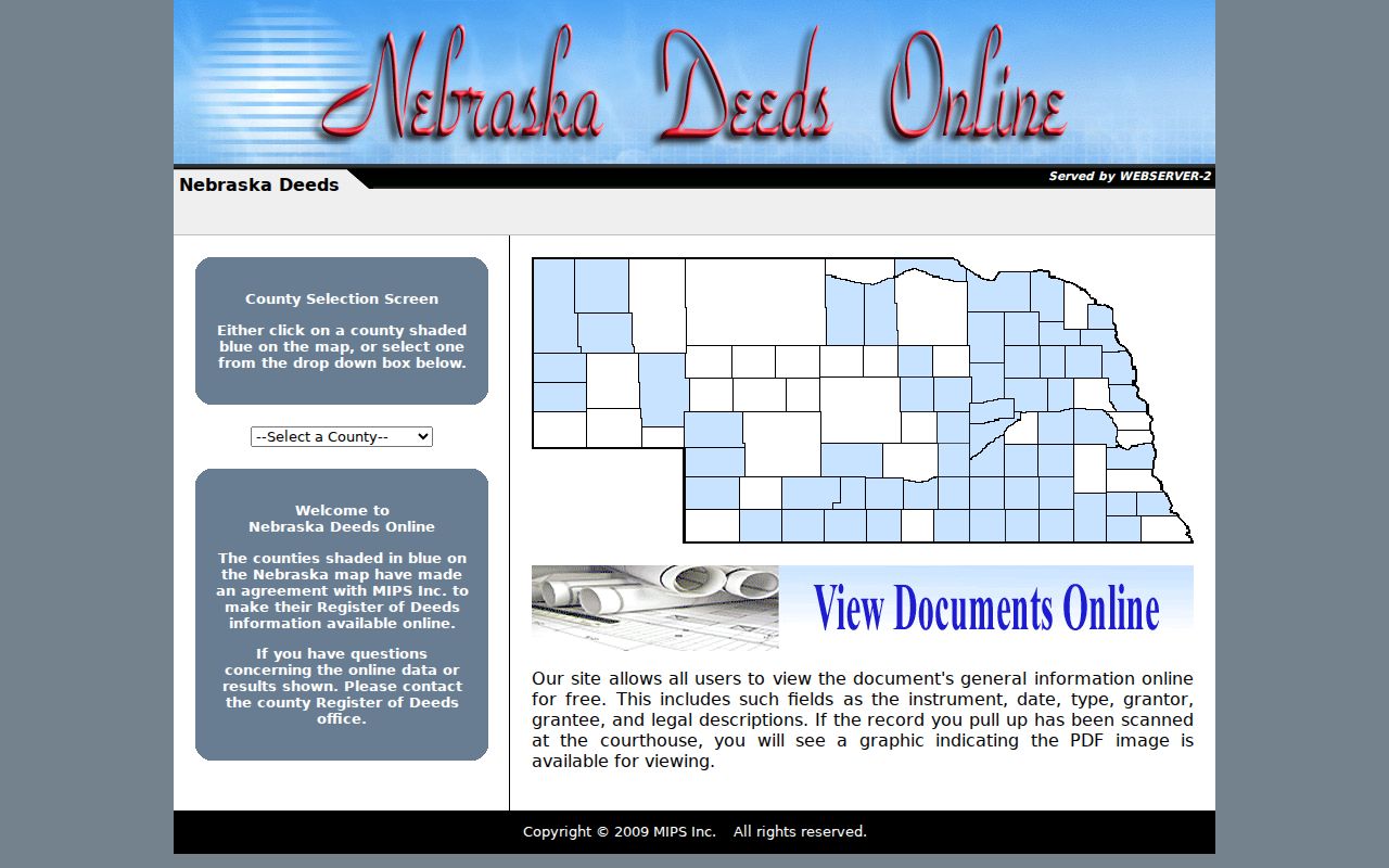 Hastings street directory Nebraska Deeds Online county selector