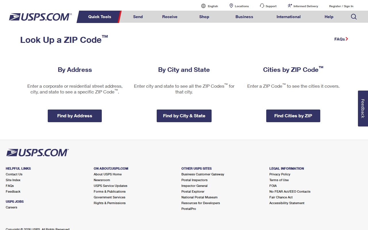 Hastings street directory USPS address and ZIP lookup interface